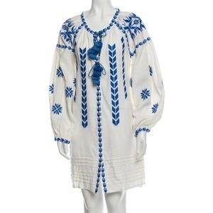 Embroidered White and Blue Mini Dress